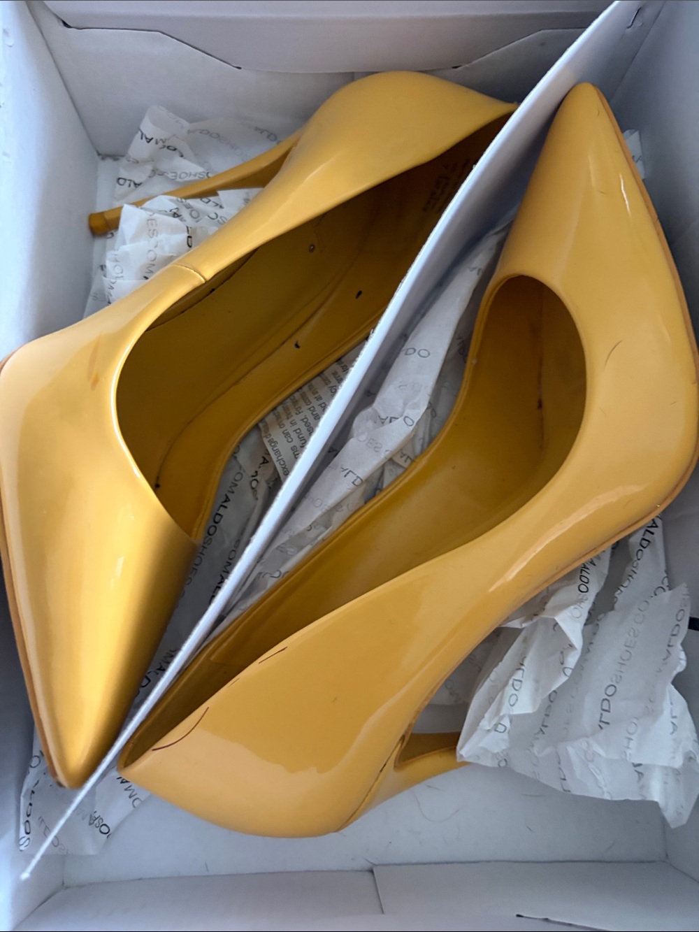 Aldo Mustard Yellow Patent Pointed-Toe Stiletto Pumps